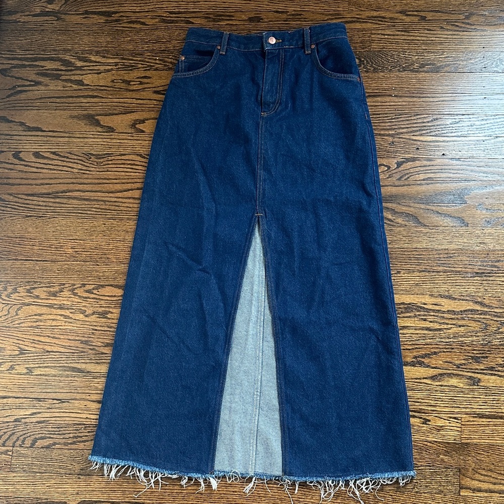 Pilcro Blue Denim Skirt with Copper Button
